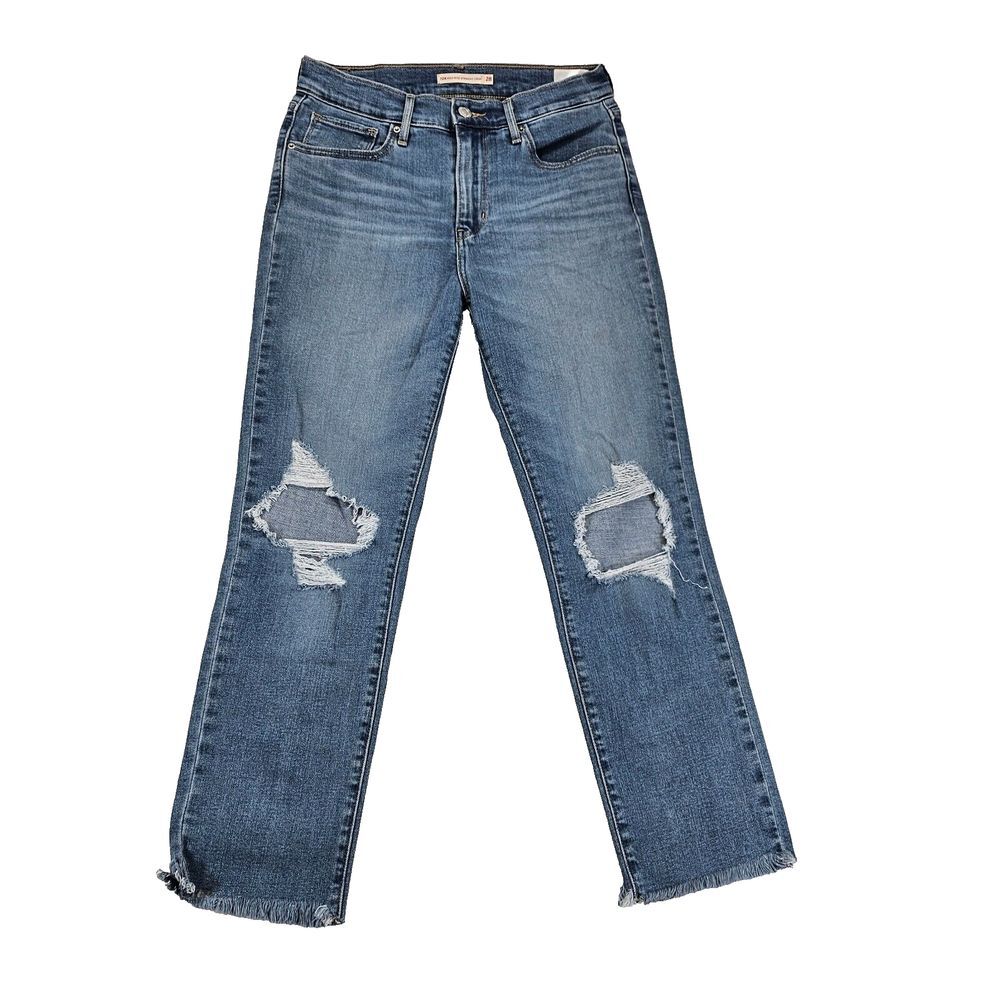Levi's 724 High Rise‎ Straight Distressed Cropped Raw Hem Jeans Women's 28